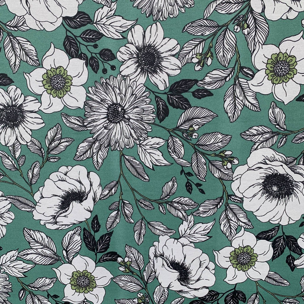 Tecido Para Área Externa Gorgurão Waterblock Grafismo Floral Verde