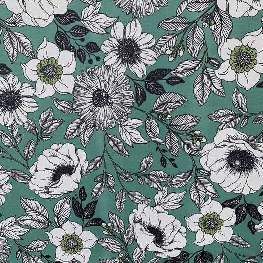 Tecido Para Área Externa Gorgurão Waterblock Grafismo Floral Verde
