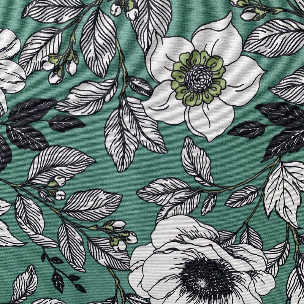 Tecido Para Área Externa Gorgurão Waterblock Grafismo Floral Verde
