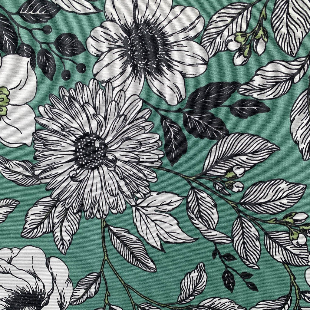 Tecido Para Área Externa Gorgurão Waterblock Grafismo Floral Verde