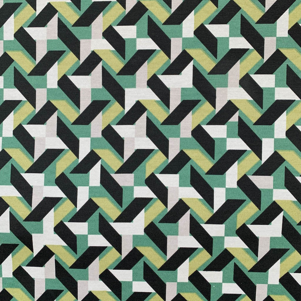 Tecido Para Área Externa Gorgurão Waterblock Papel Picado Preto/Verde