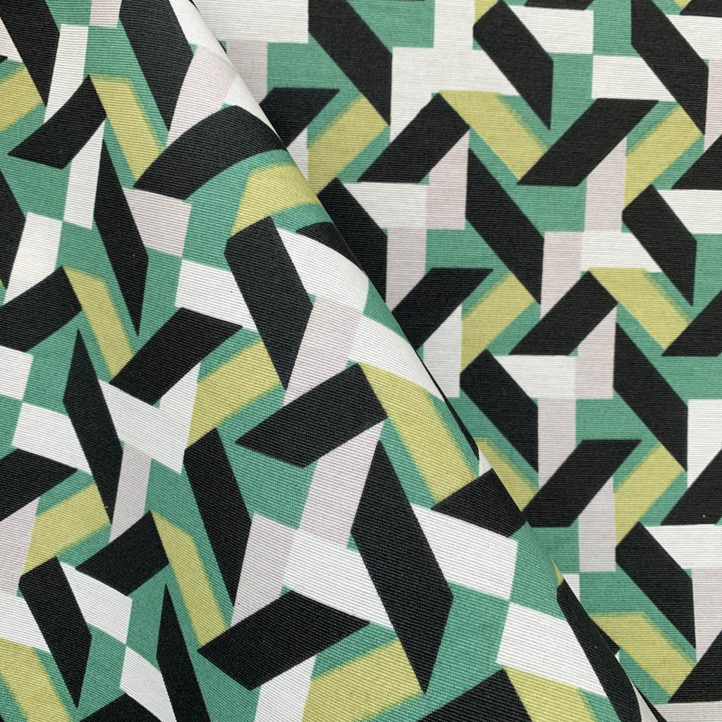 Tecido Para Área Externa Gorgurão Waterblock Papel Picado Preto/Verde