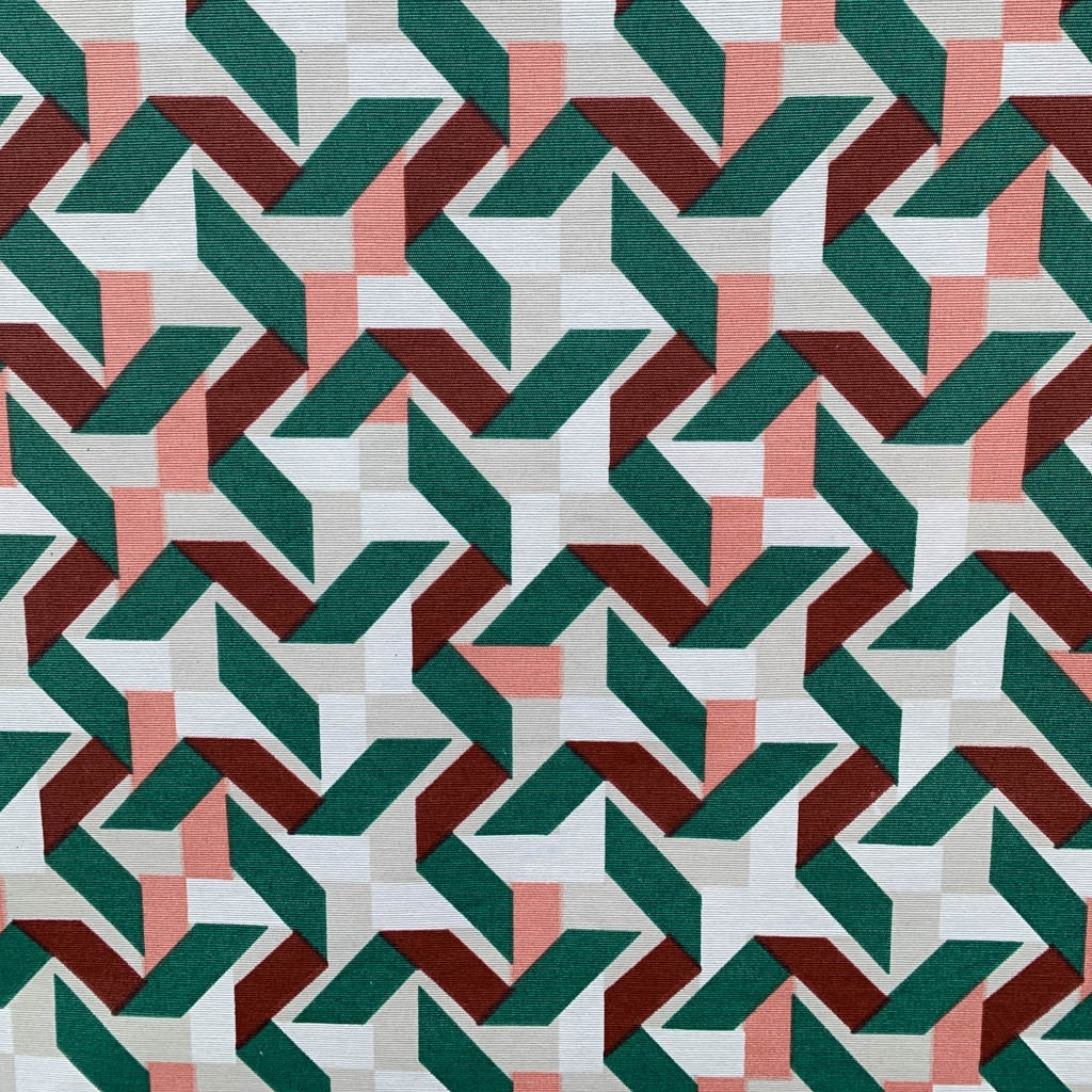 Tecido Para Área Externa Gorgurão Waterblock Papel Picado Marsala/Verde