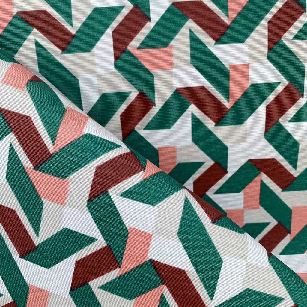 Tecido Para Área Externa Gorgurão Waterblock Papel Picado Marsala/Verde