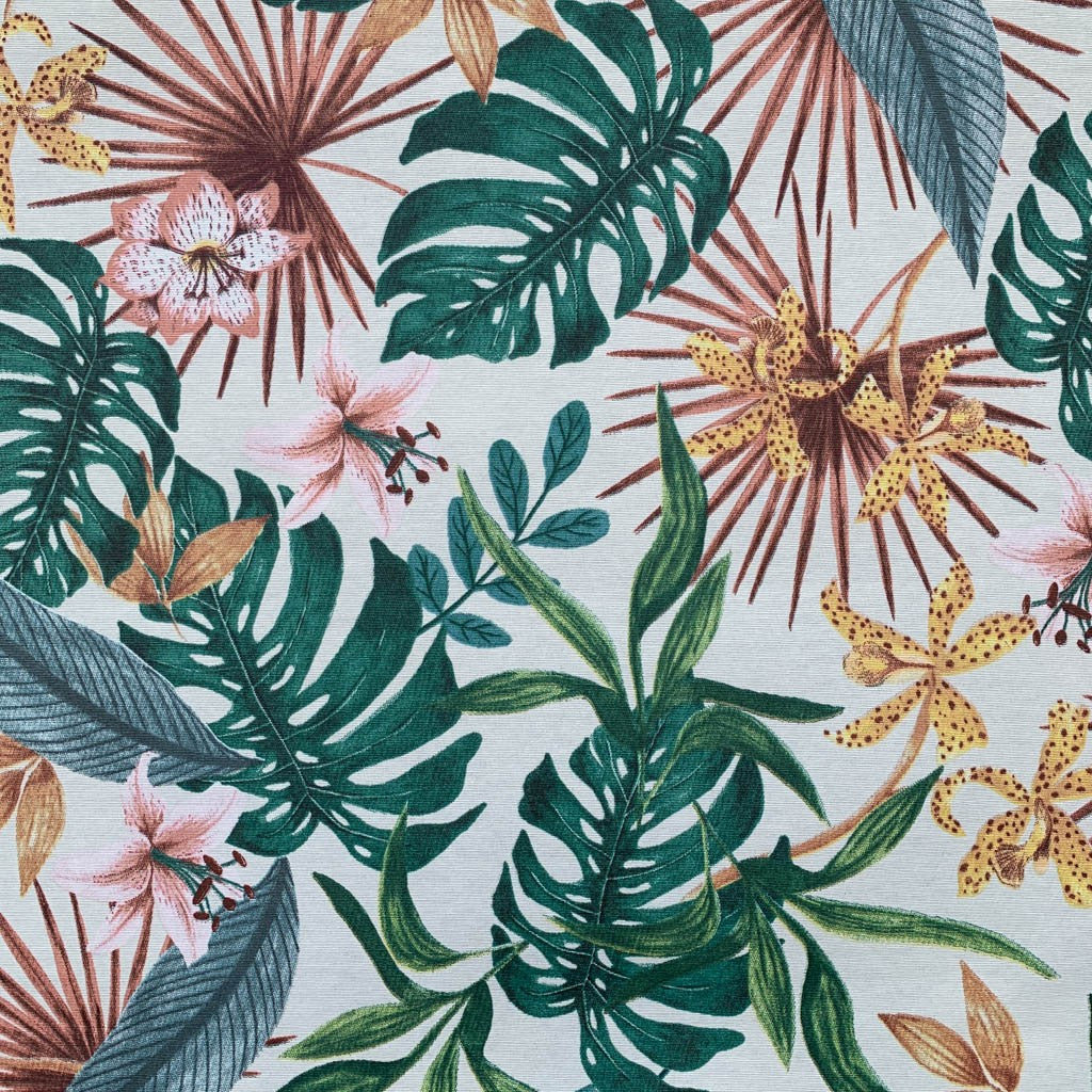 Tecido Para Área Externa Gorgurão Waterblock Hibisco Rosa c/ Orquídea