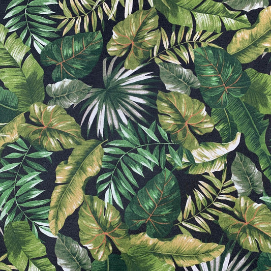 Tecido Para Área Externa Gorgurão Waterblock Palmeira Leque Preto