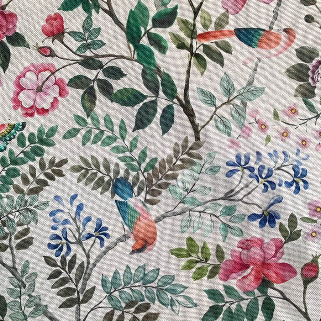 Tecido Para Sofá Linho Sintético Flores e Pássaros