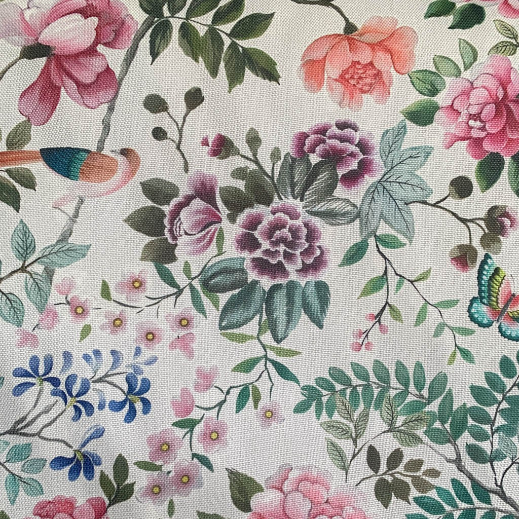 Tecido Para Sofá Linho Sintético Flores e Pássaros