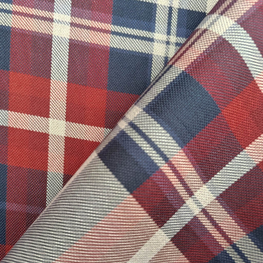 Tecido Para Sofá Linho Sintético Xadrez Vermelho/Azul