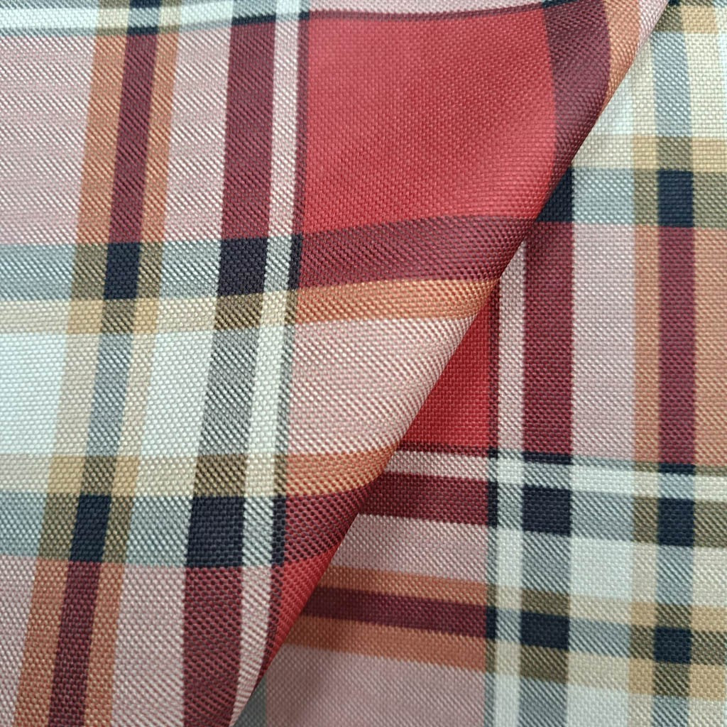 Tecido Para Sofá Linho Sintético Xadrez Vermelho/Crú