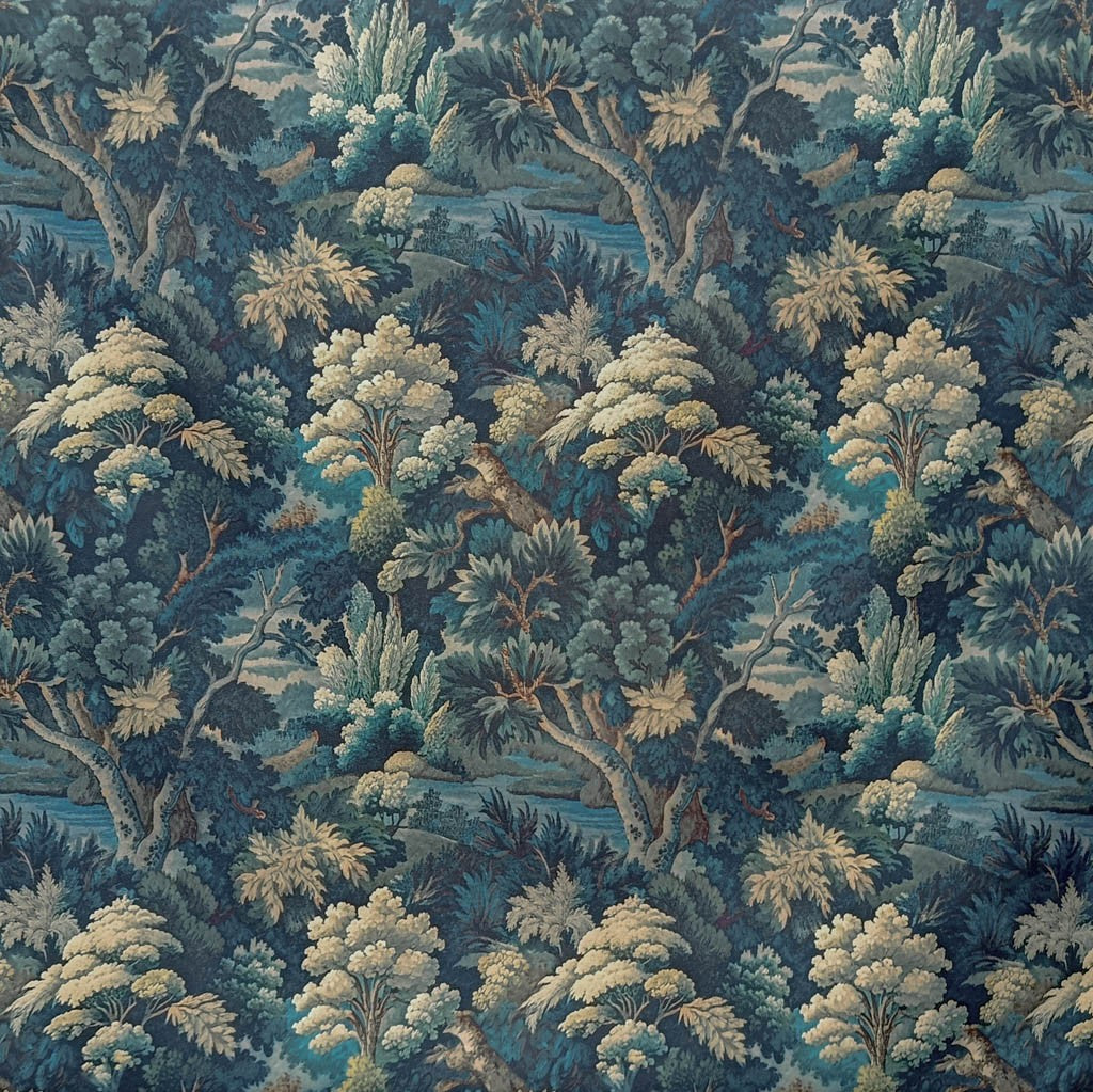 Tecido Para Sofá Linho Sintético Floresta Azul
