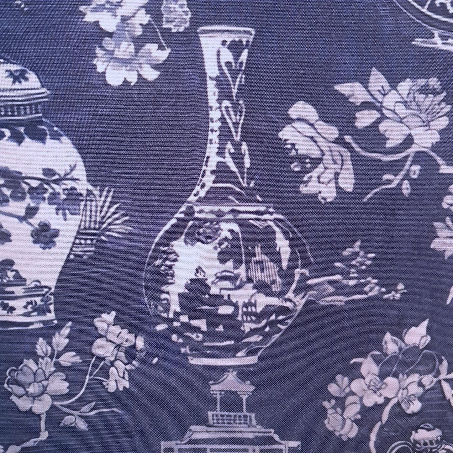 Tecido Para Sofá Linho Sintético Vasos Azuis