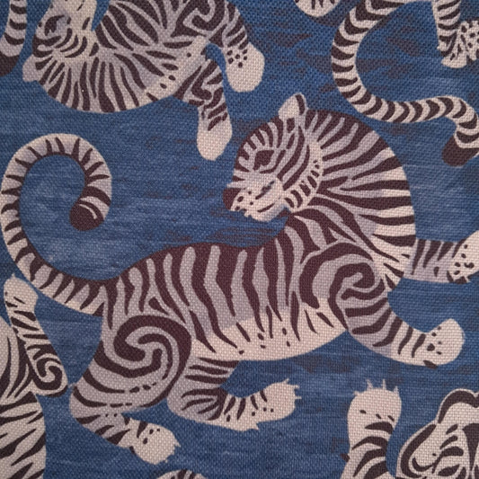 Tecido Para Sofá Linho Sintético Tigres Azul