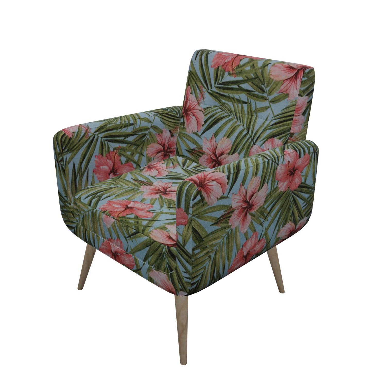 Tecido Para Área Externa Gorgurão Waterblock Hibisco com Folhagem Azul