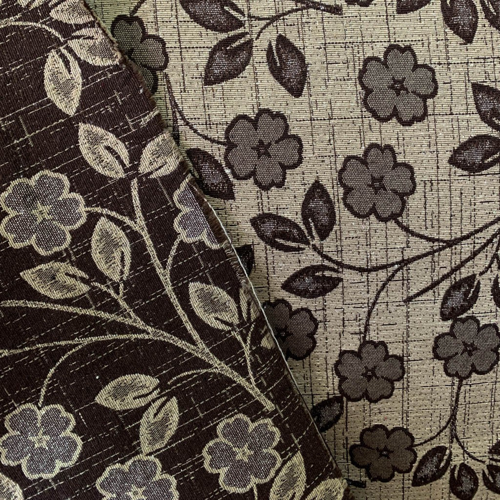 Tecido Para Sofá Jacquard Victoria Floral Crú/Café - Imetextil - Textil Irineu Meneghel Ltda.