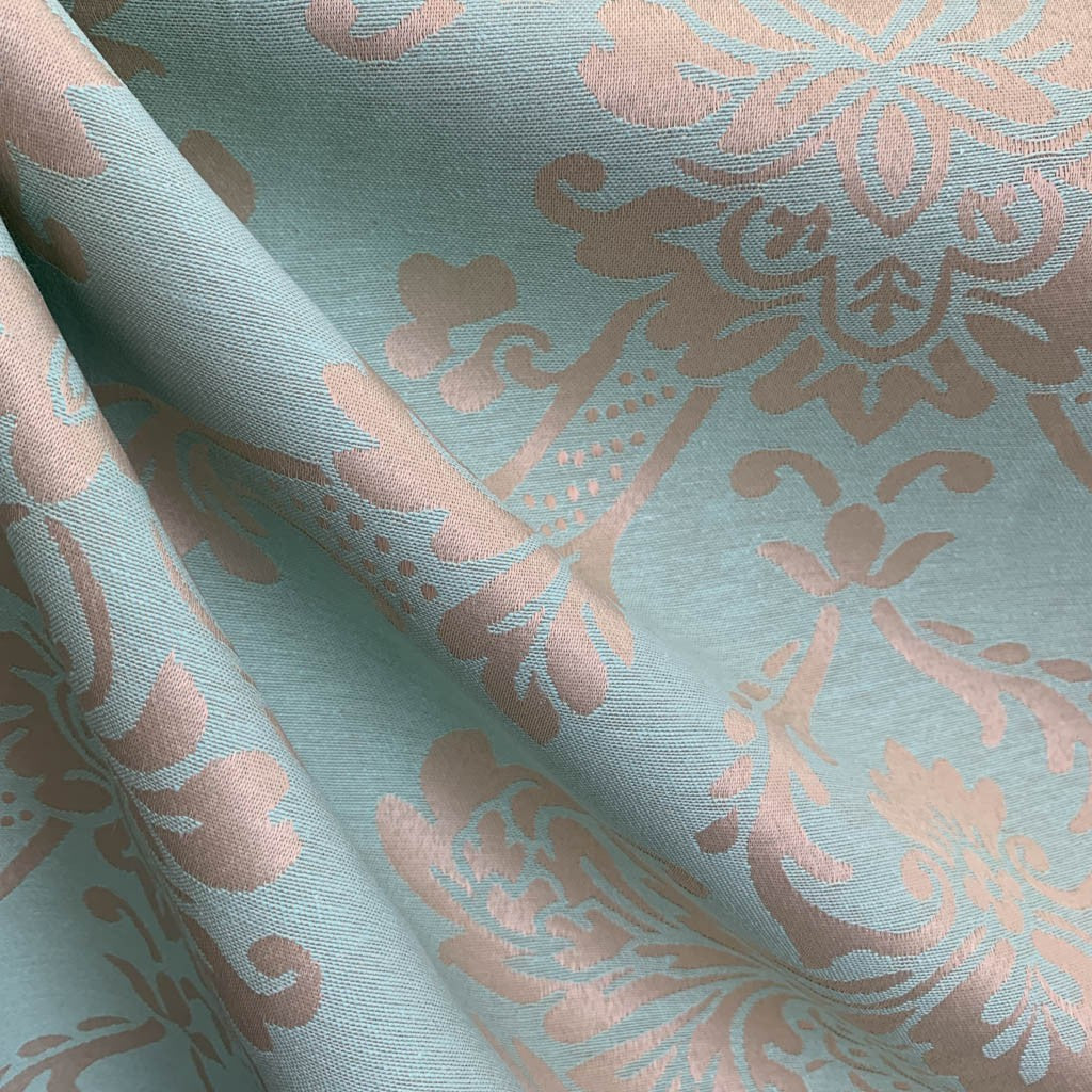 Tecido Para Cortina Jacquard Adamascado Monarca Verde Água /Dourado - Torre Tecidos
