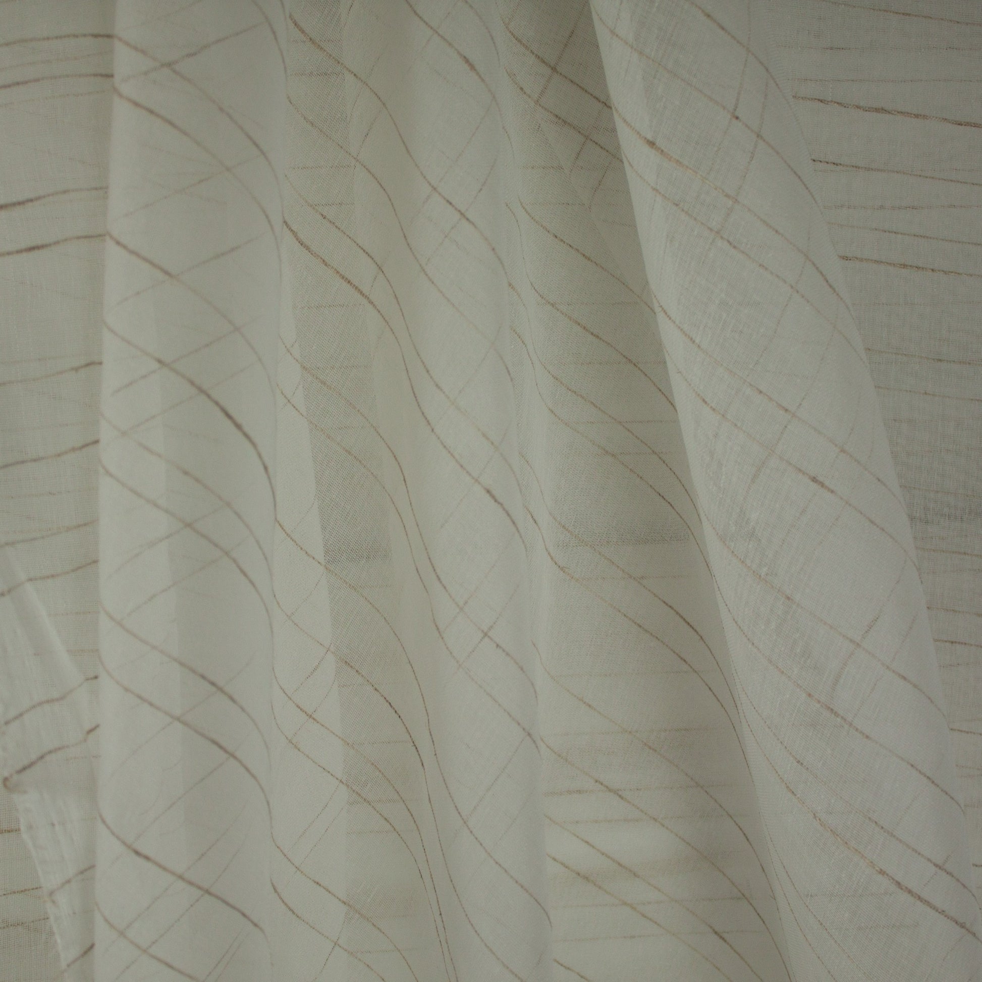 Tecido Para Cortina Voil Linho Branco Listras Marron - Torre Tecidos