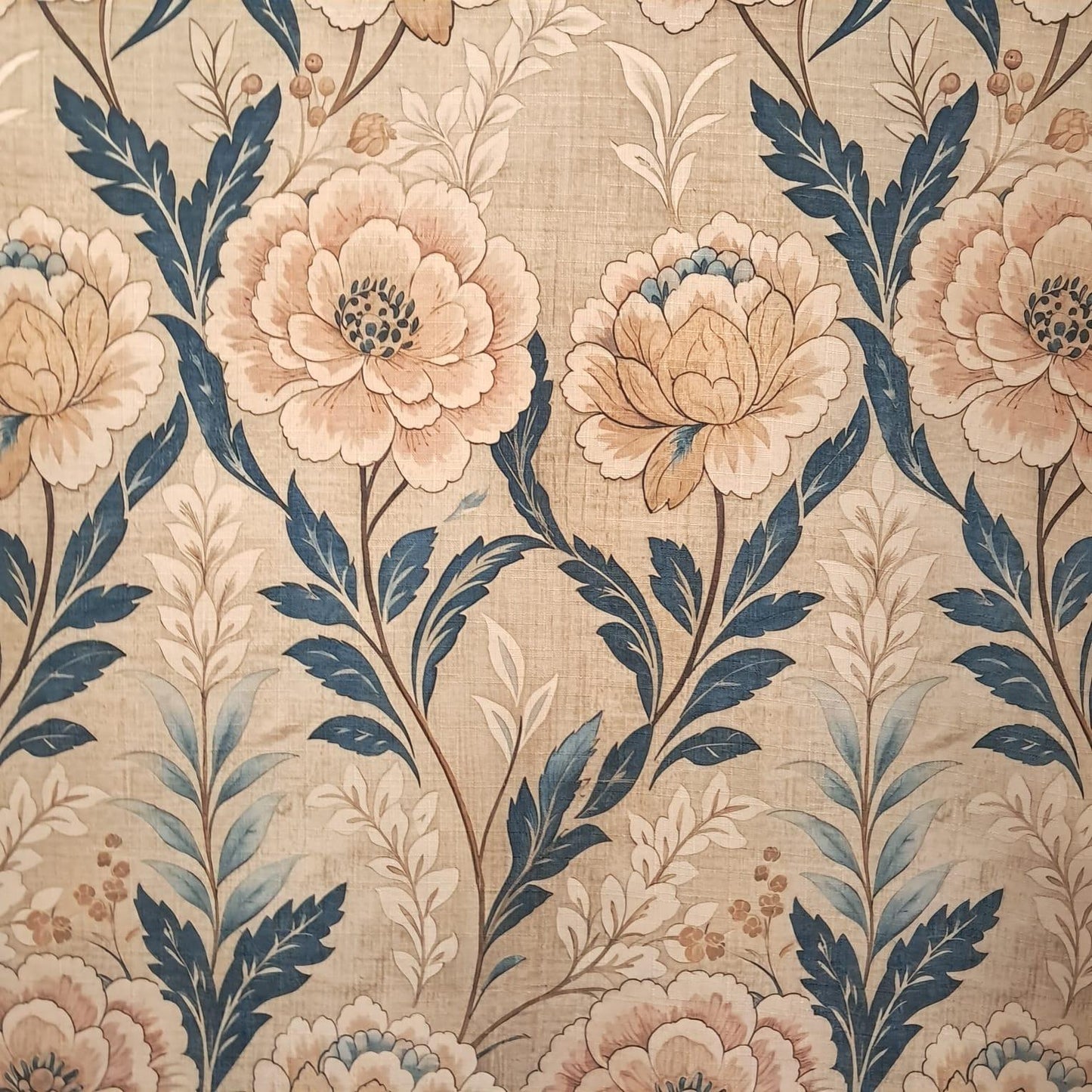 Tecido Para Sofá Linho Sintético Floral Bege com Azul