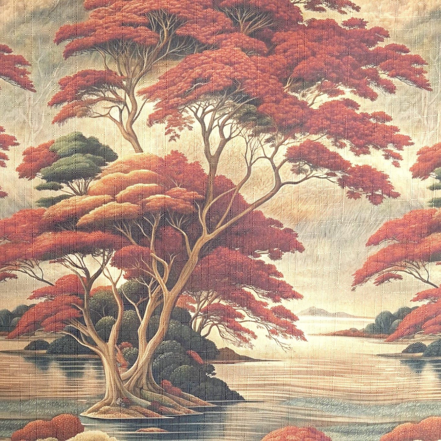 Tecido Para Sofá Linho Sintético Floresta Terracota