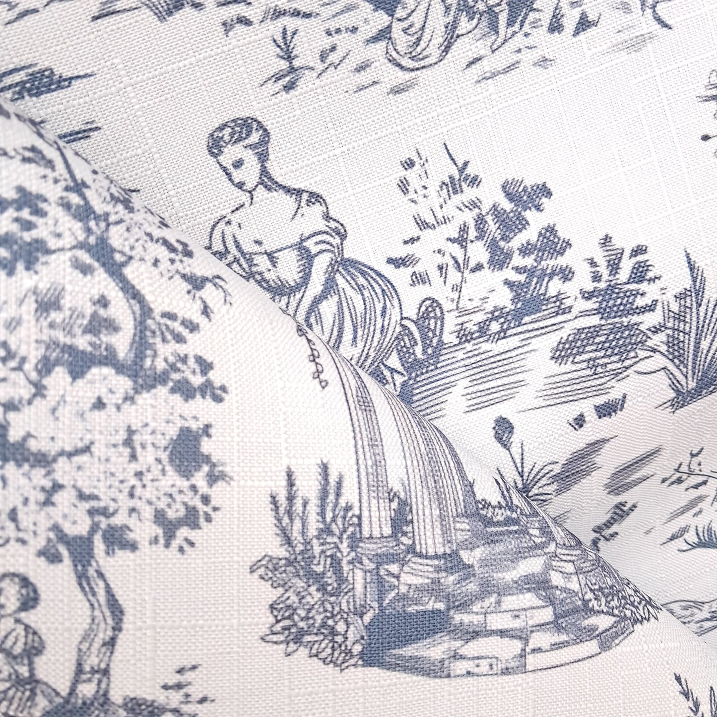 Tecido Para Sofá Linho Sintético Toile de Jouy Grafite