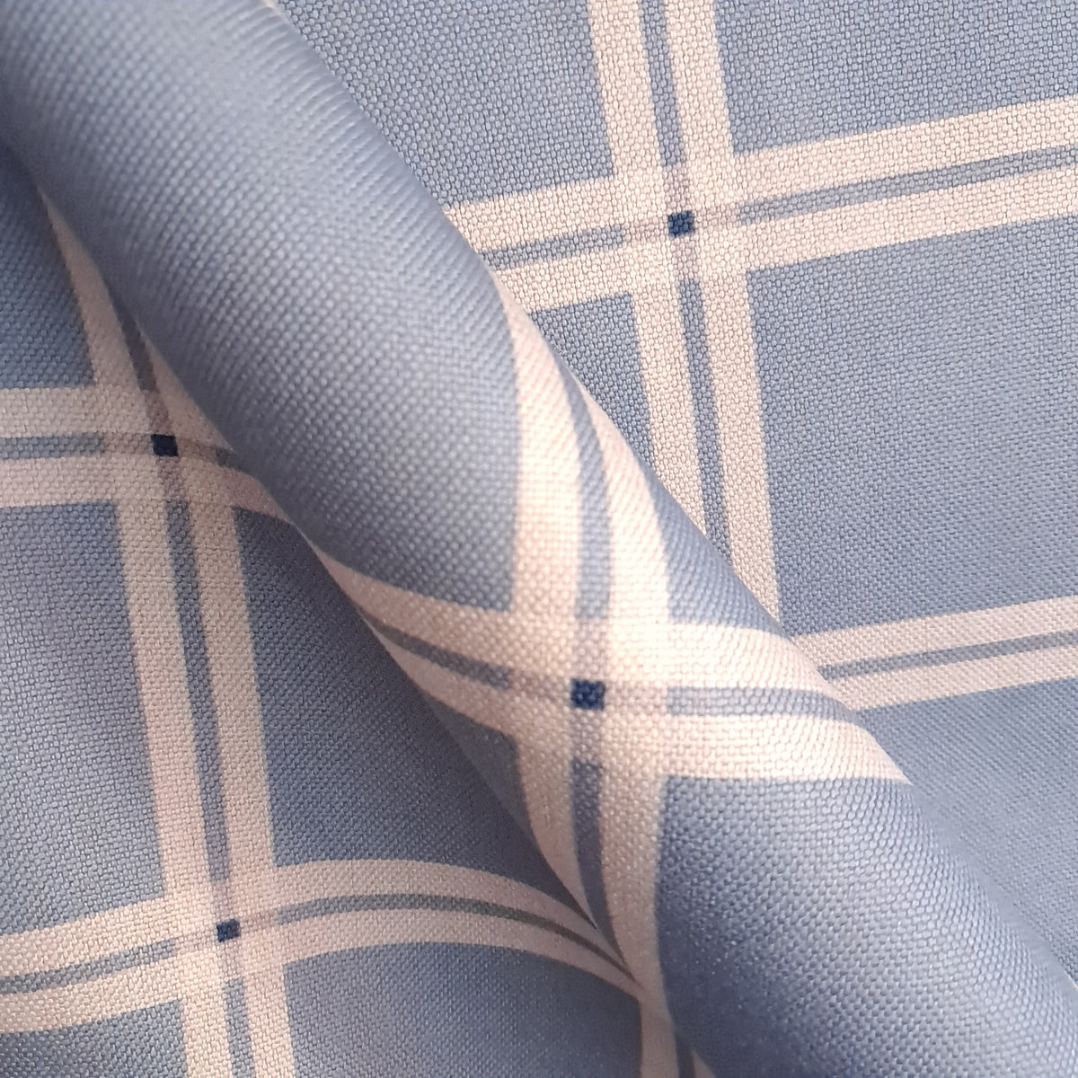 Tecido Para Sofá Linho Sintético Xadrez Azul/Crú