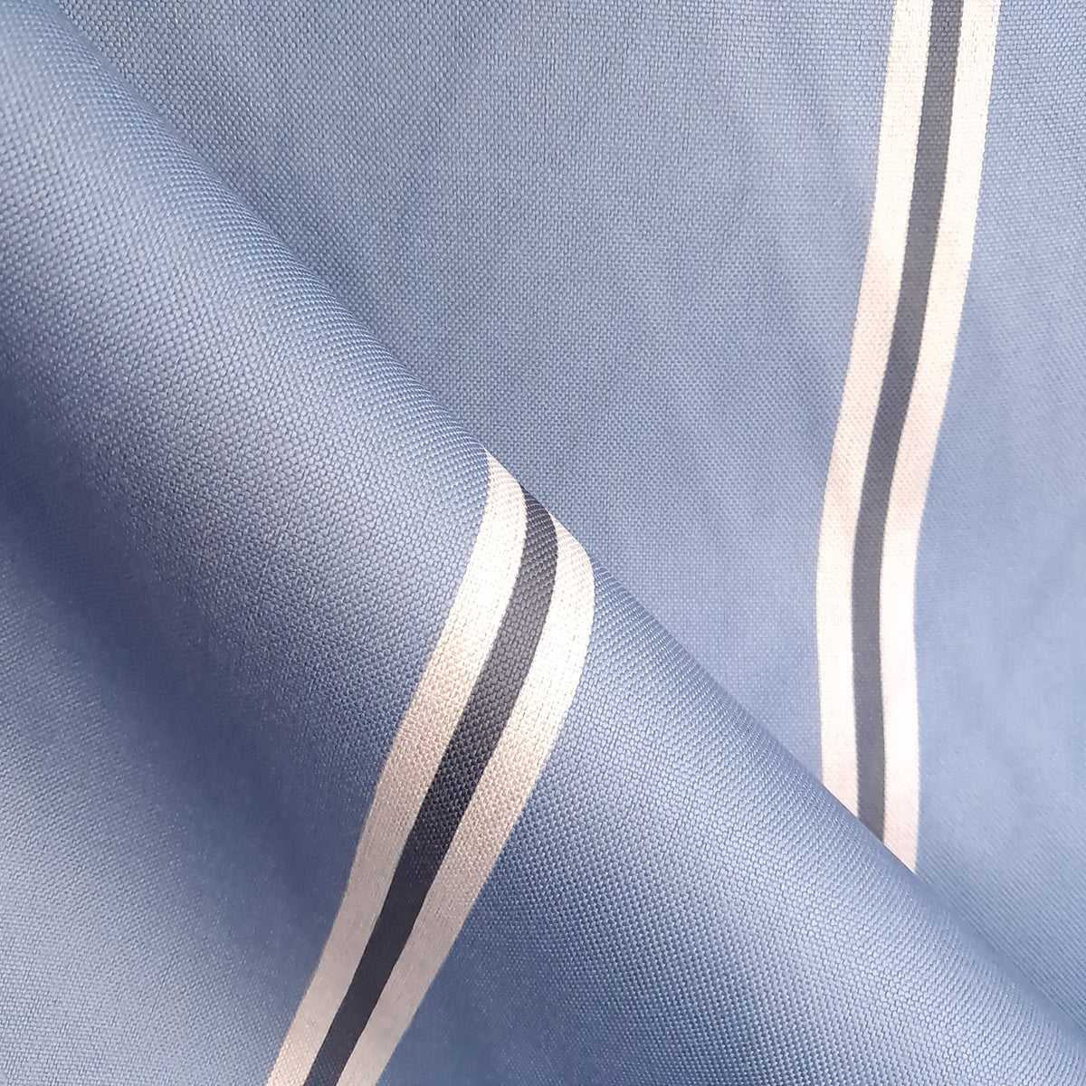 Tecido Para Sofá Linho Sintético Listras Largas Azul/Crú
