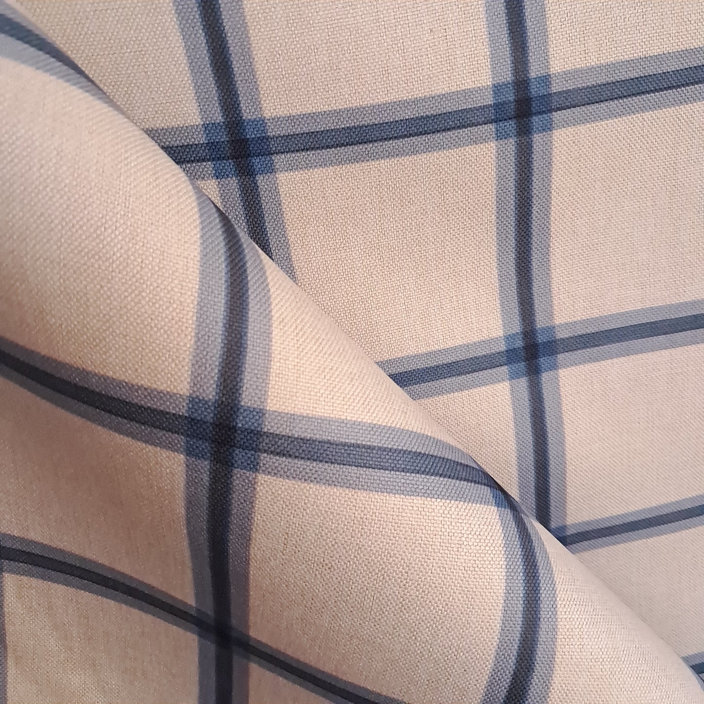 Tecido Para Sofá Linho Sintético Xadrez Crú/Azul