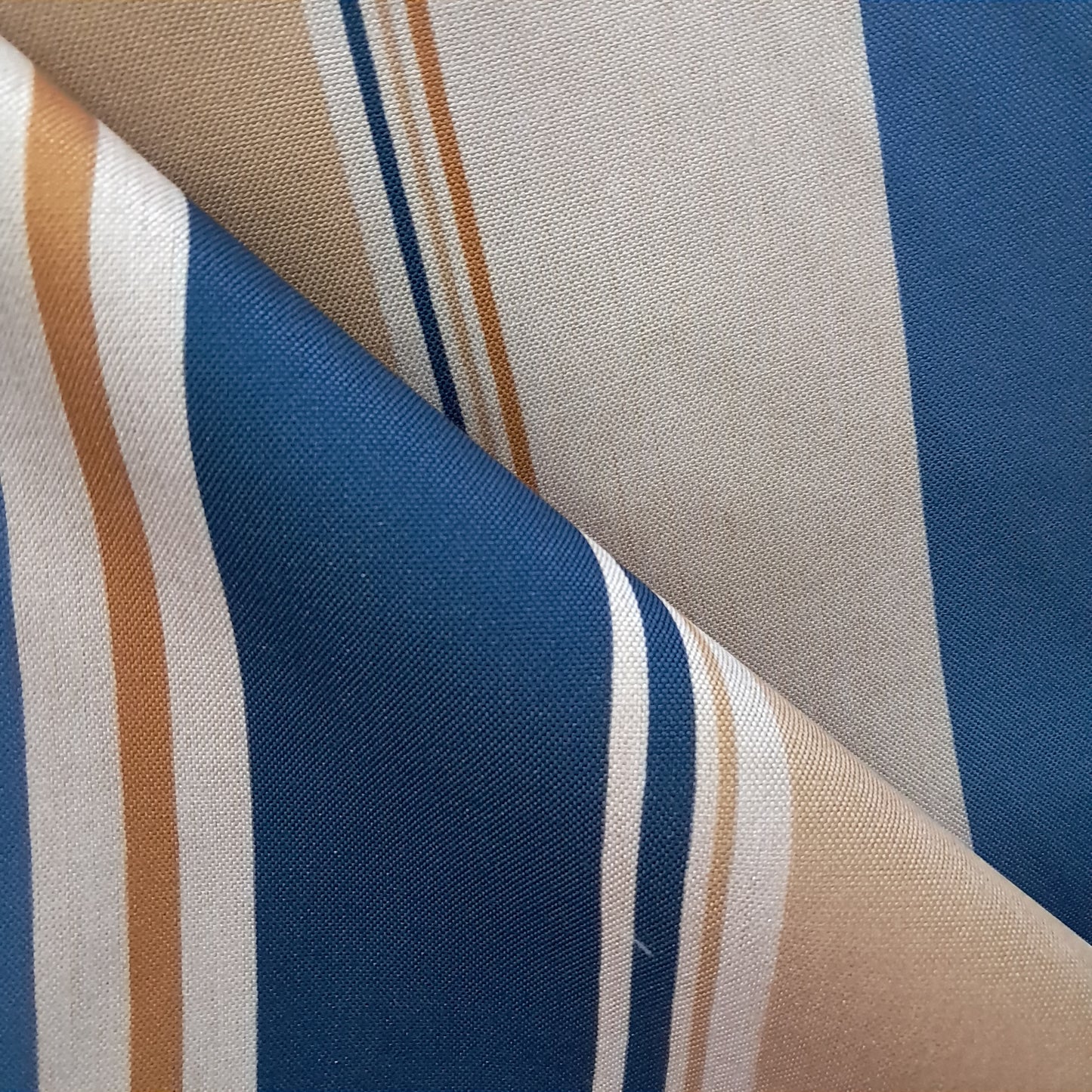 Tecido Para Sofá Linho Sintético Listrado Azul/Bege