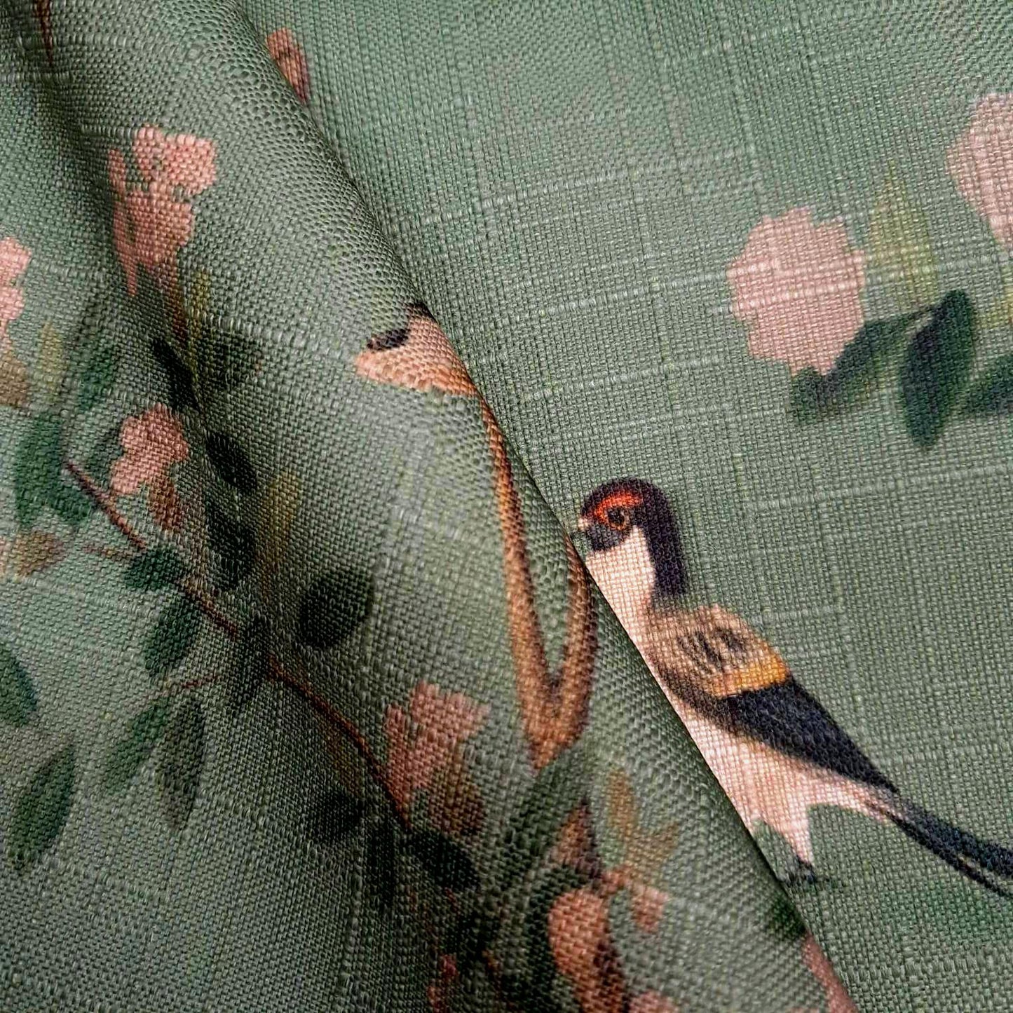 Tecido Para Sofá Linho Sintético Pássaro Verde