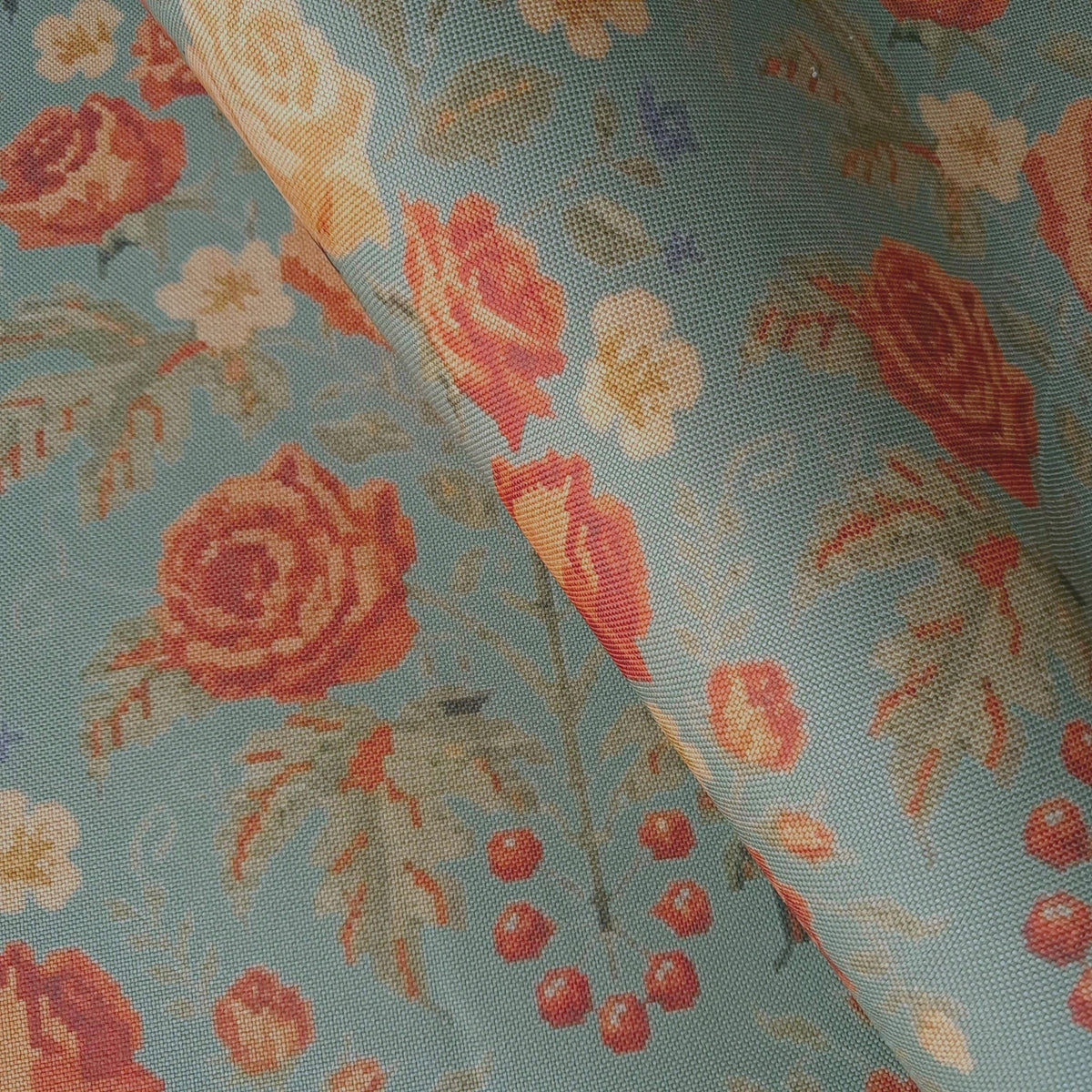 Tecido Para Sofá Linho Sintético Buquê Verde Tiffany