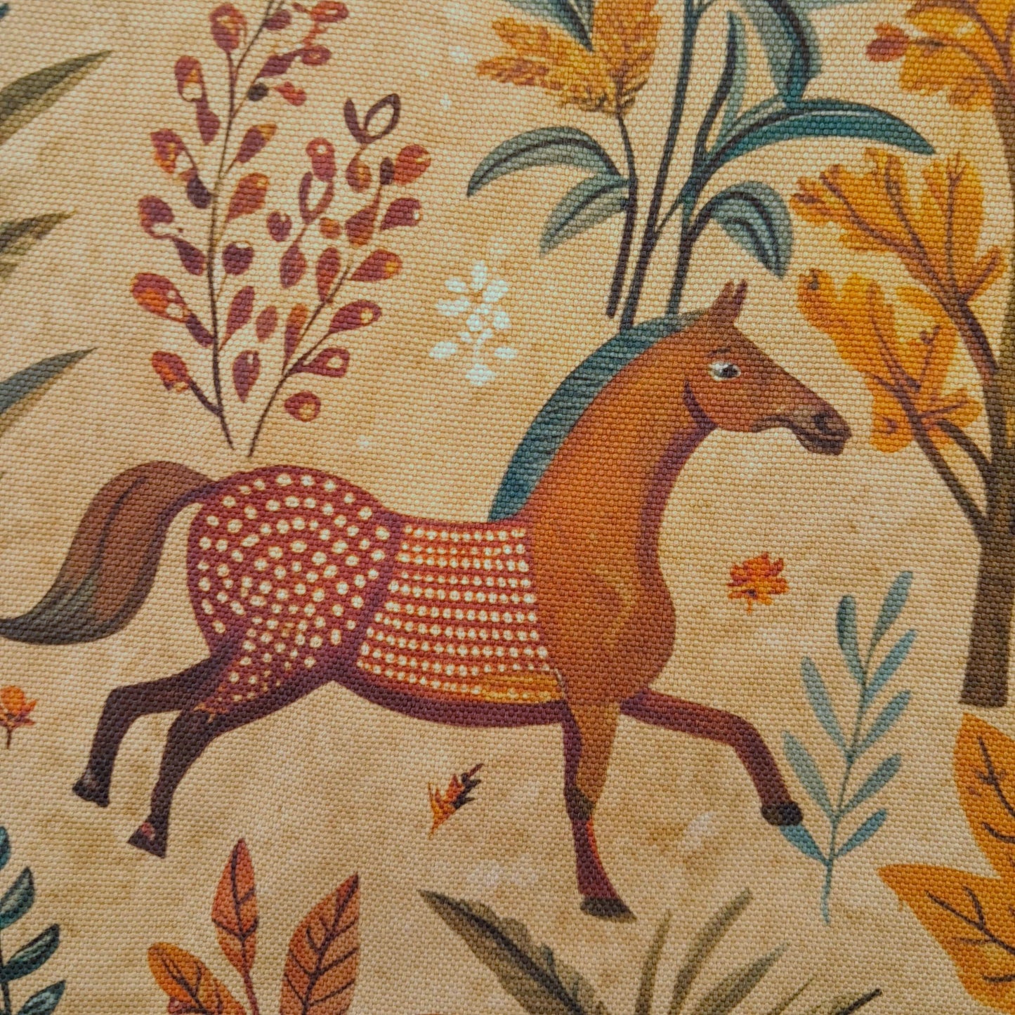 Tecido Para Sofá Linho Sintético Cavalos Creme