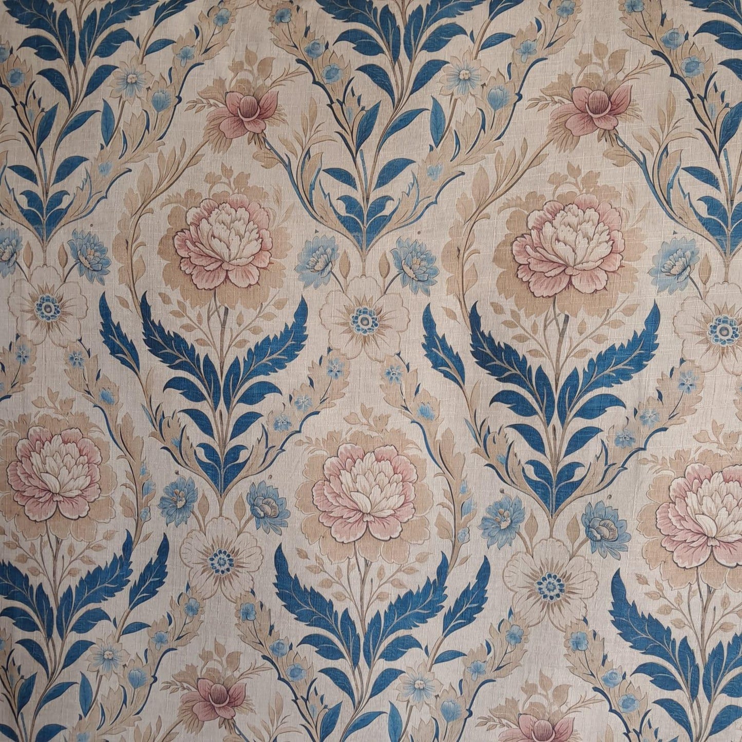 Tecido Para Sofá Linho Sintético Floral Bege com Rosa