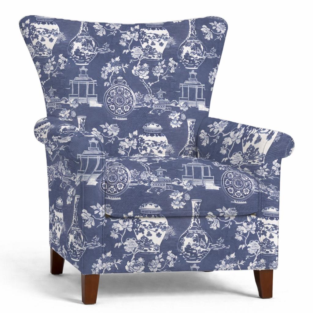 Tecido Para Sofá Linho Sintético Vasos Azuis