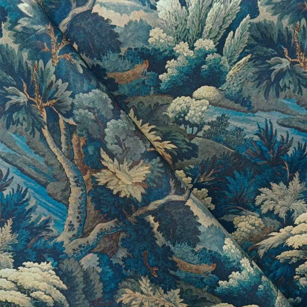 Tecido Para Sofá Linho Sintético Floresta Azul