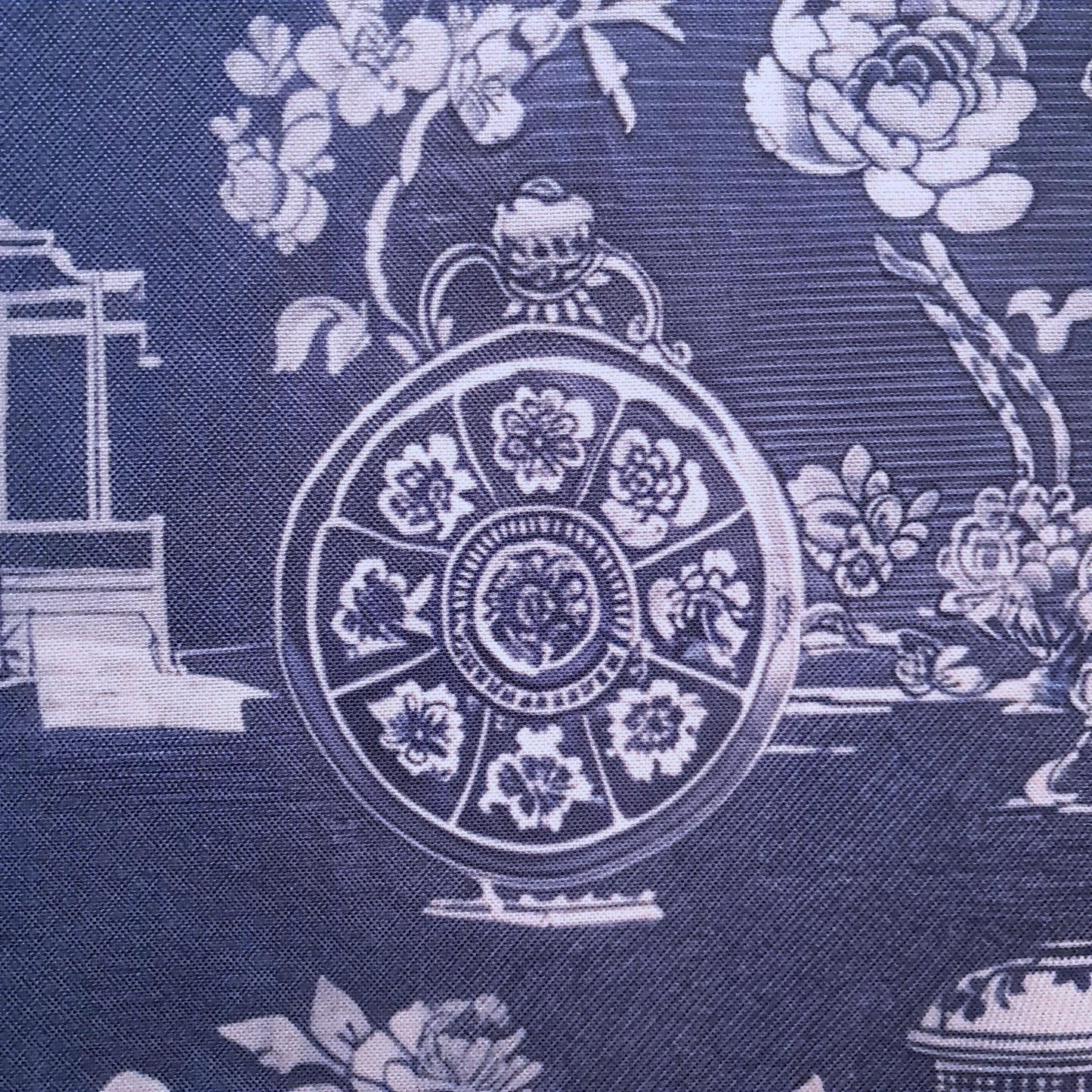 Tecido Para Sofá Linho Sintético Vasos Azuis