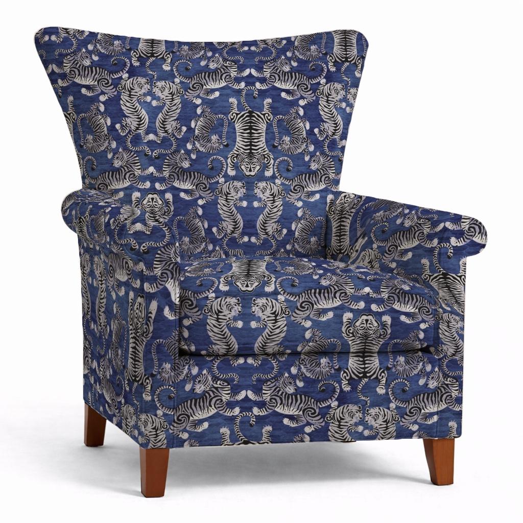 Tecido Para Sofá Linho Sintético Tigres Azul