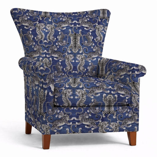 Tecido Para Sofá Linho Sintético Tigres Azul