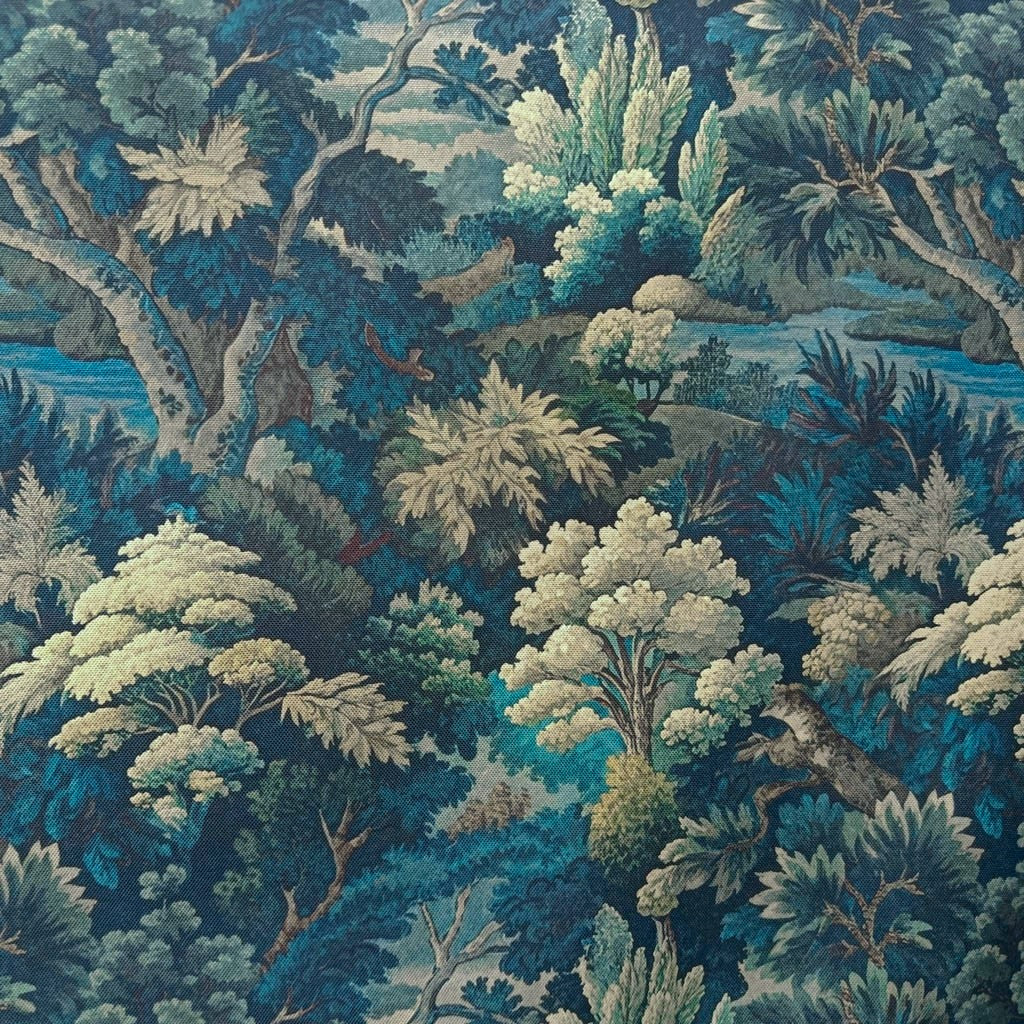 Tecido Para Sofá Linho Sintético Floresta Azul