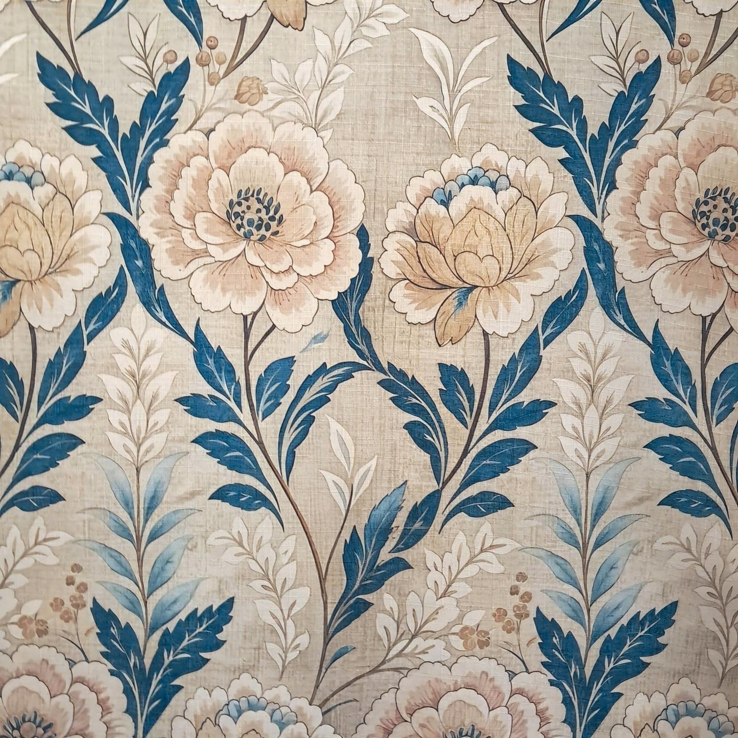 Tecido Para Sofá Linho Sintético Floral Bege com Azul