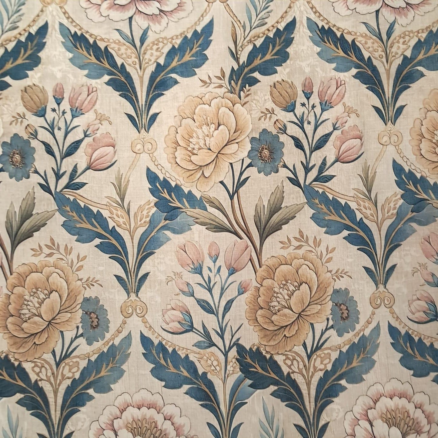 Tecido Para Sofá Linho Sintético Medalhão com Rosas