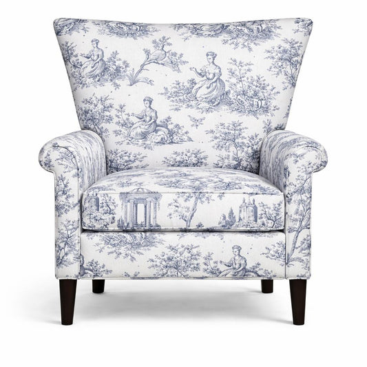 Tecido Para Sofá Linho Sintético Toile de Jouy Grafite