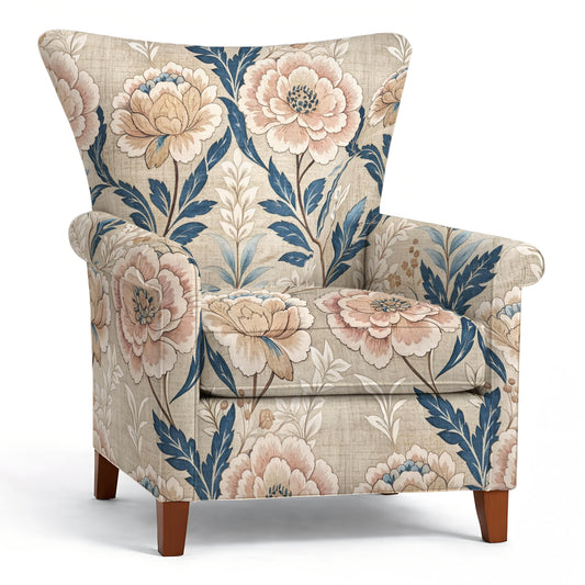 Tecido Para Sofá Linho Sintético Floral Bege com Azul