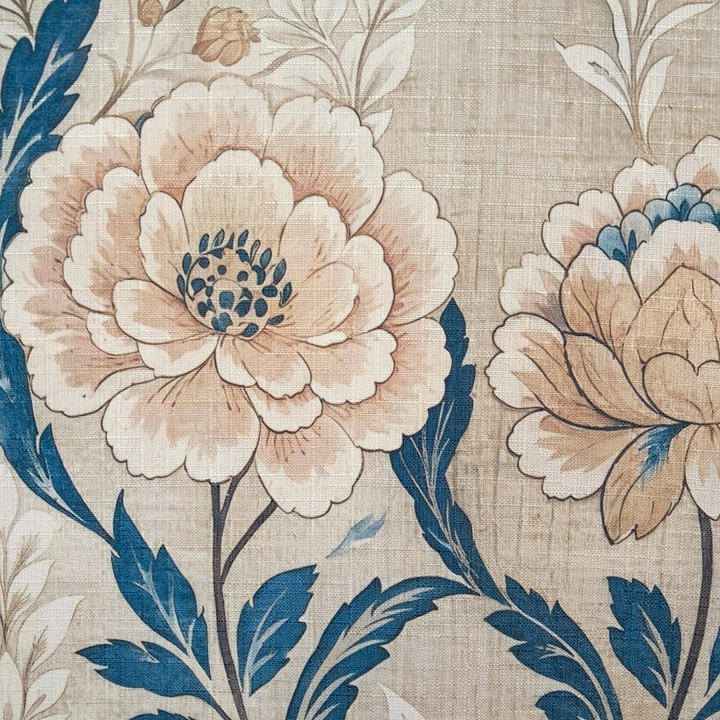 Tecido Para Sofá Linho Sintético Floral Bege com Azul