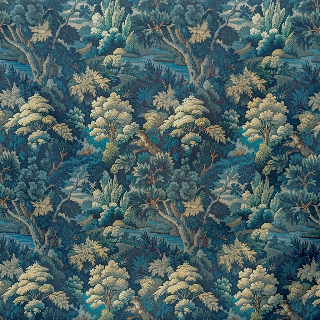 Tecido Para Sofá Linho Sintético Floresta Azul