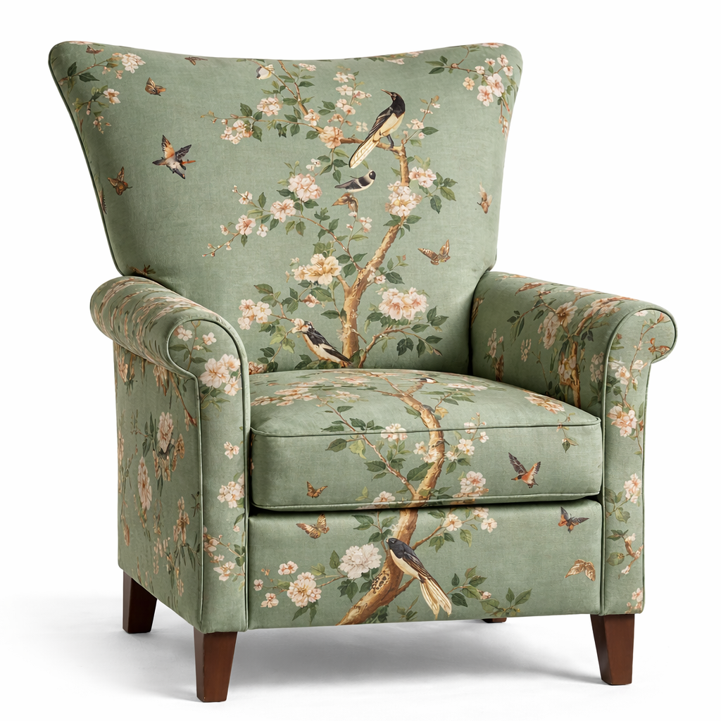 Tecido Para Sofá Linho Sintético Pássaro Verde