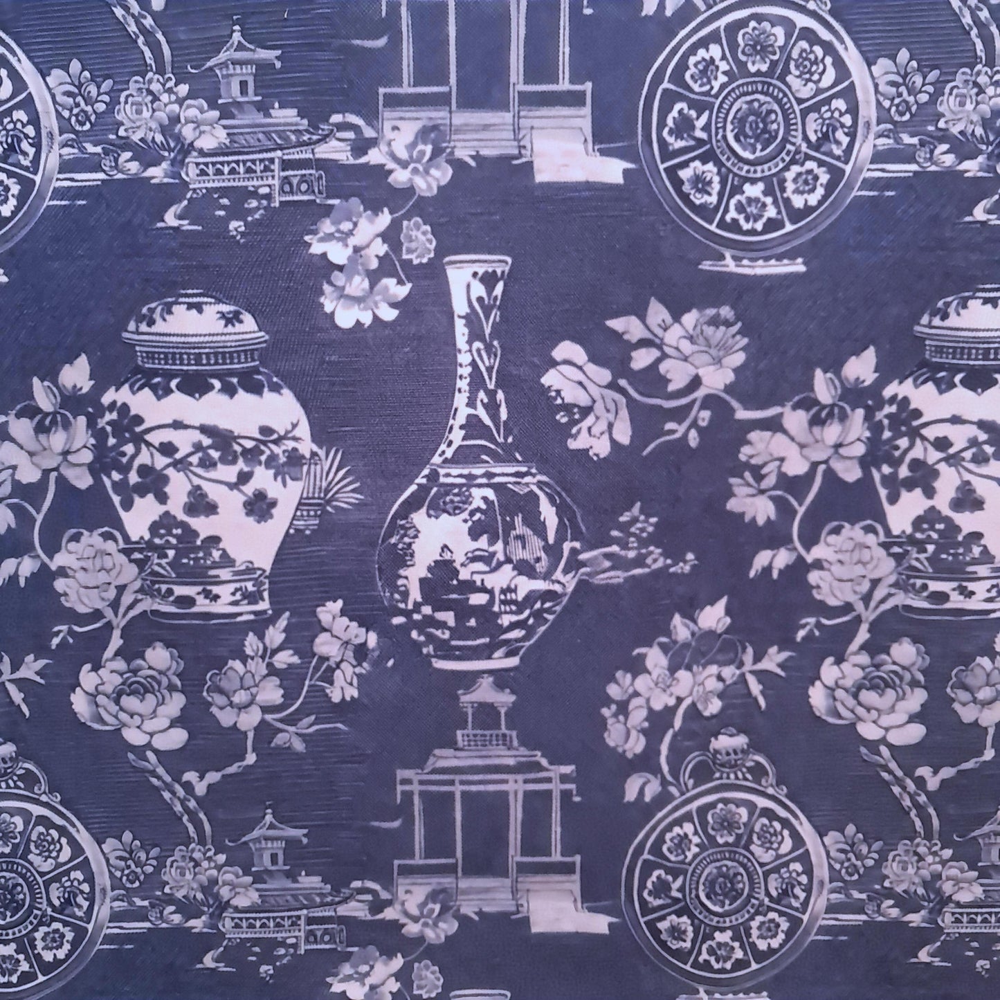 Tecido Para Sofá Linho Sintético Vasos Azuis