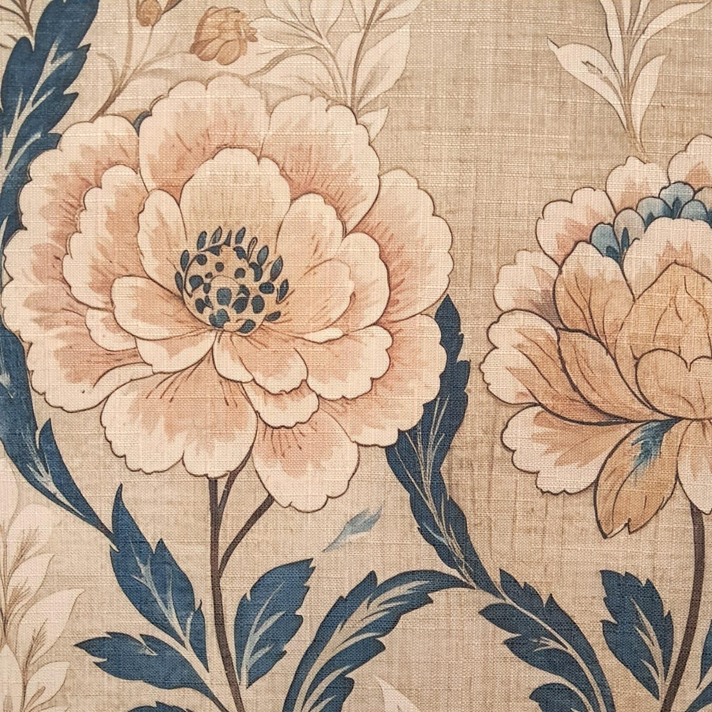 Tecido Para Sofá Linho Sintético Floral Bege com Azul