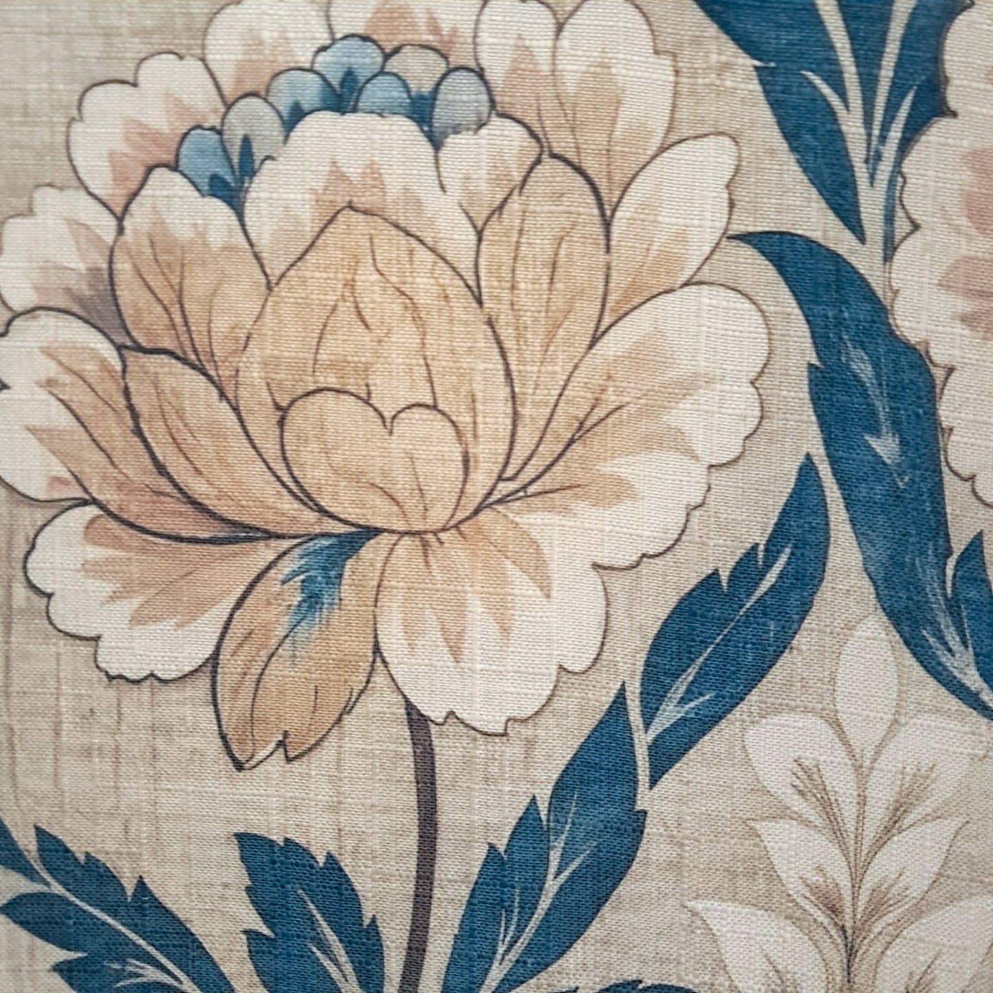 Tecido Para Sofá Linho Sintético Floral Bege com Azul