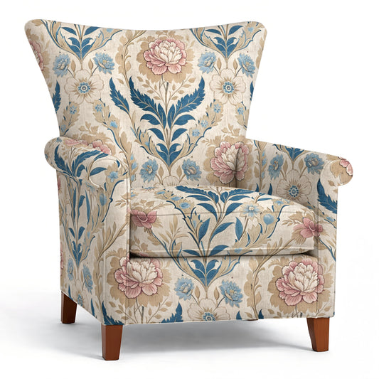 Tecido Para Sofá Linho Sintético Floral Bege com Rosa