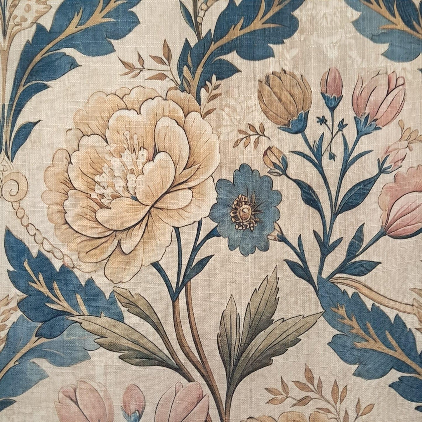 Tecido Para Sofá Linho Sintético Medalhão com Rosas